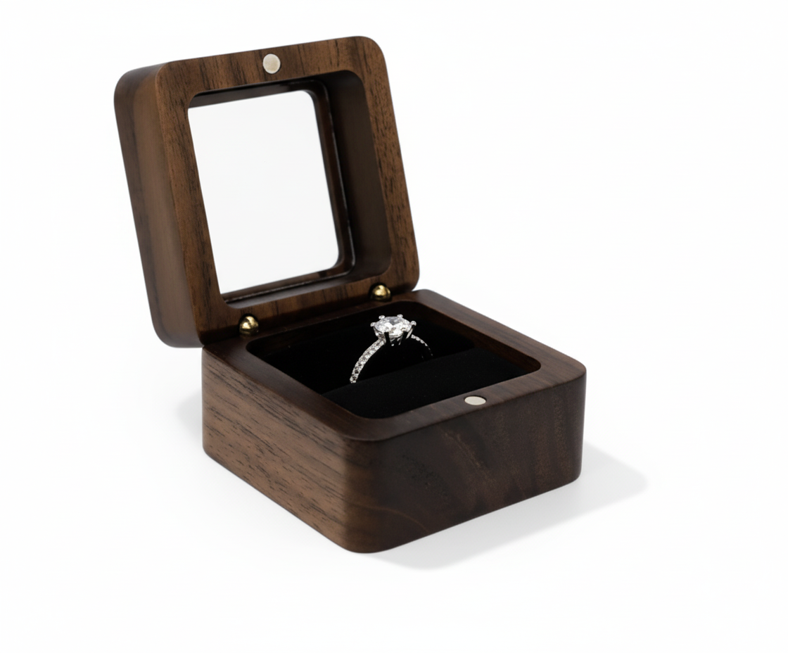 [Ready Stock] Personalized Wooden Ring Box – Engraved with Bride & Groom’s Names – Wedding Engagement Proposal Decor