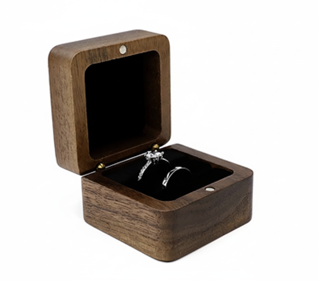 [Ready Stock] Personalized Wooden Ring Box – Engraved with Bride & Groom’s Names – Wedding Engagement Proposal Decor
