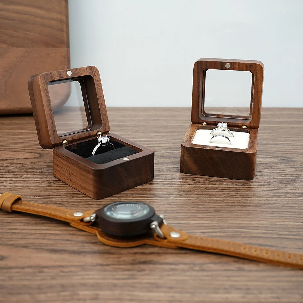[Ready Stock] Personalized Wooden Ring Box – Engraved with Bride & Groom’s Names – Wedding Engagement Proposal Decor